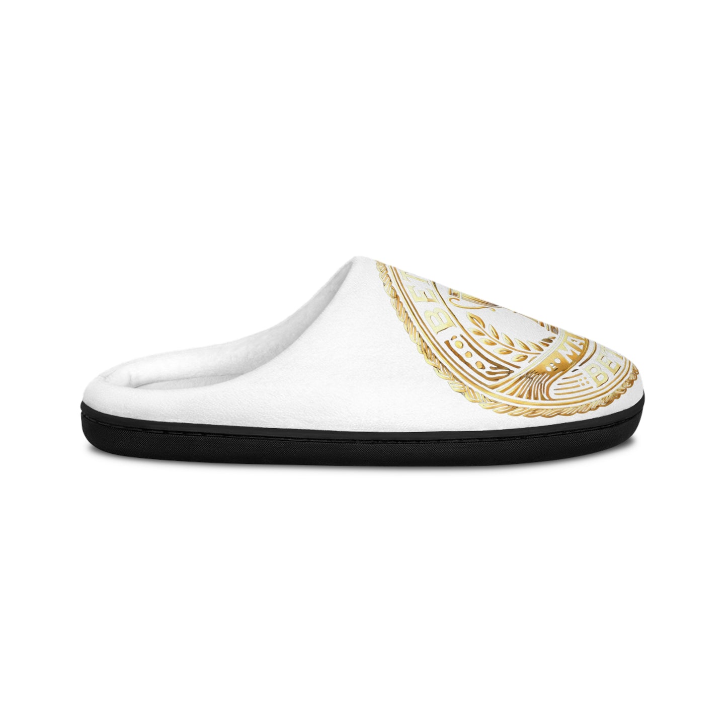 Men's Stylish Indoor Slippers with Gold Emblem Design