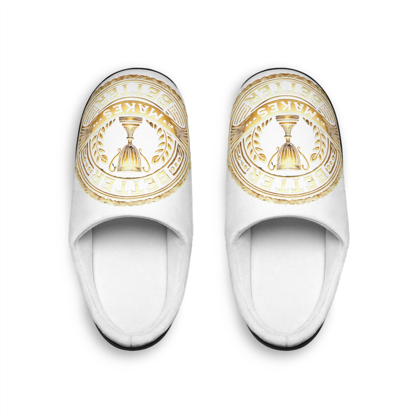 Men's Stylish Indoor Slippers with Gold Emblem Design